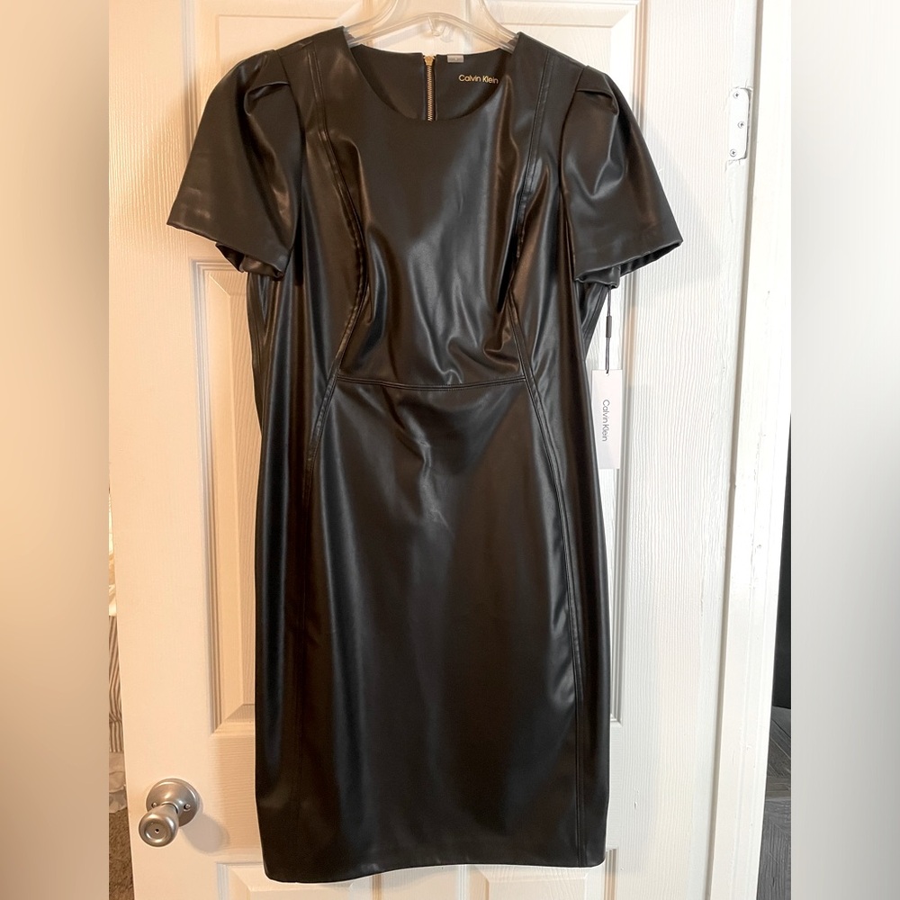 Calvin Klein
Faux Leather Short Sleeve Sheath Dress